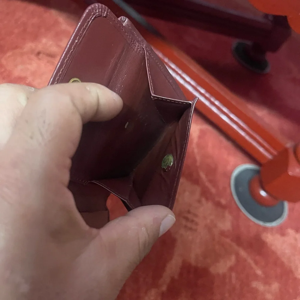 Cartier Bordeaux Red leather wallet vintage square bifold compact.